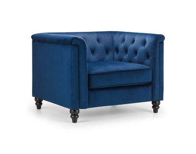 Julian Bowen Armchair Sandringham Chair - Blue Velvet Bed Kings