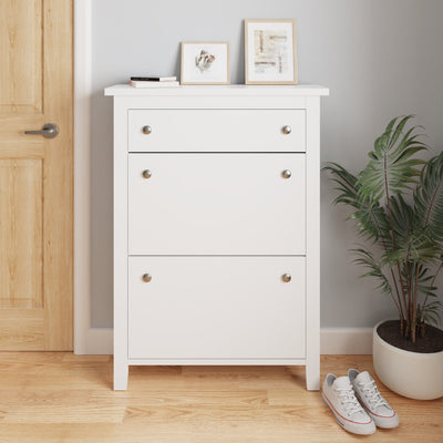 Deluxe Two Tier Shoe Cabinet – White