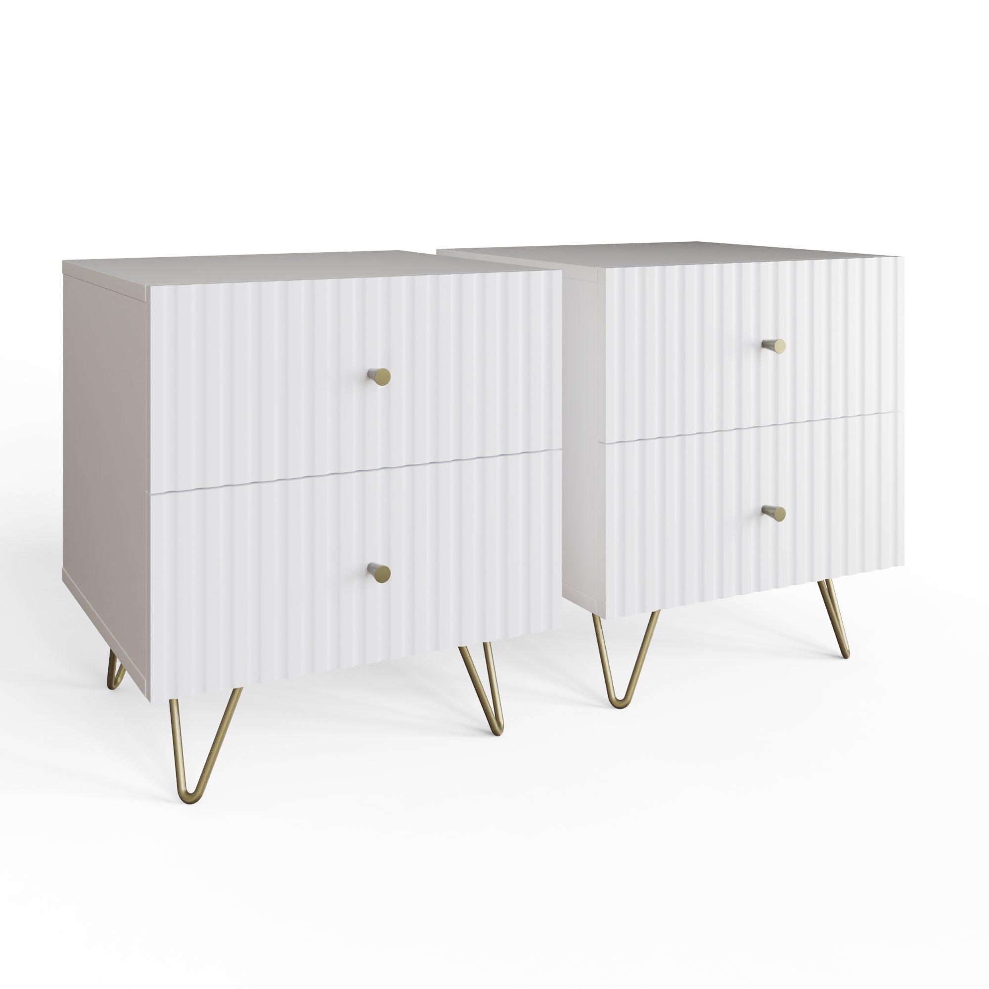 Thalia 2 Drawer Bedside Table Pair – White