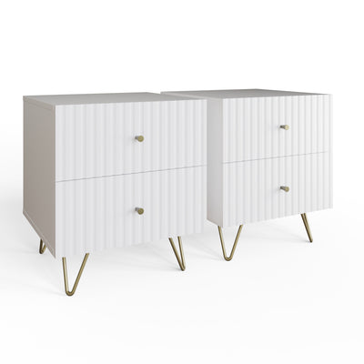 Thalia 2 Drawer Bedside Table Pair – White