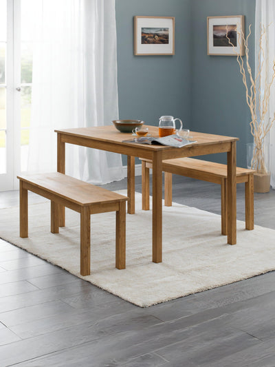 Coxmoor Oak Rectangular Table and 2 Oak Coxmoor Benches