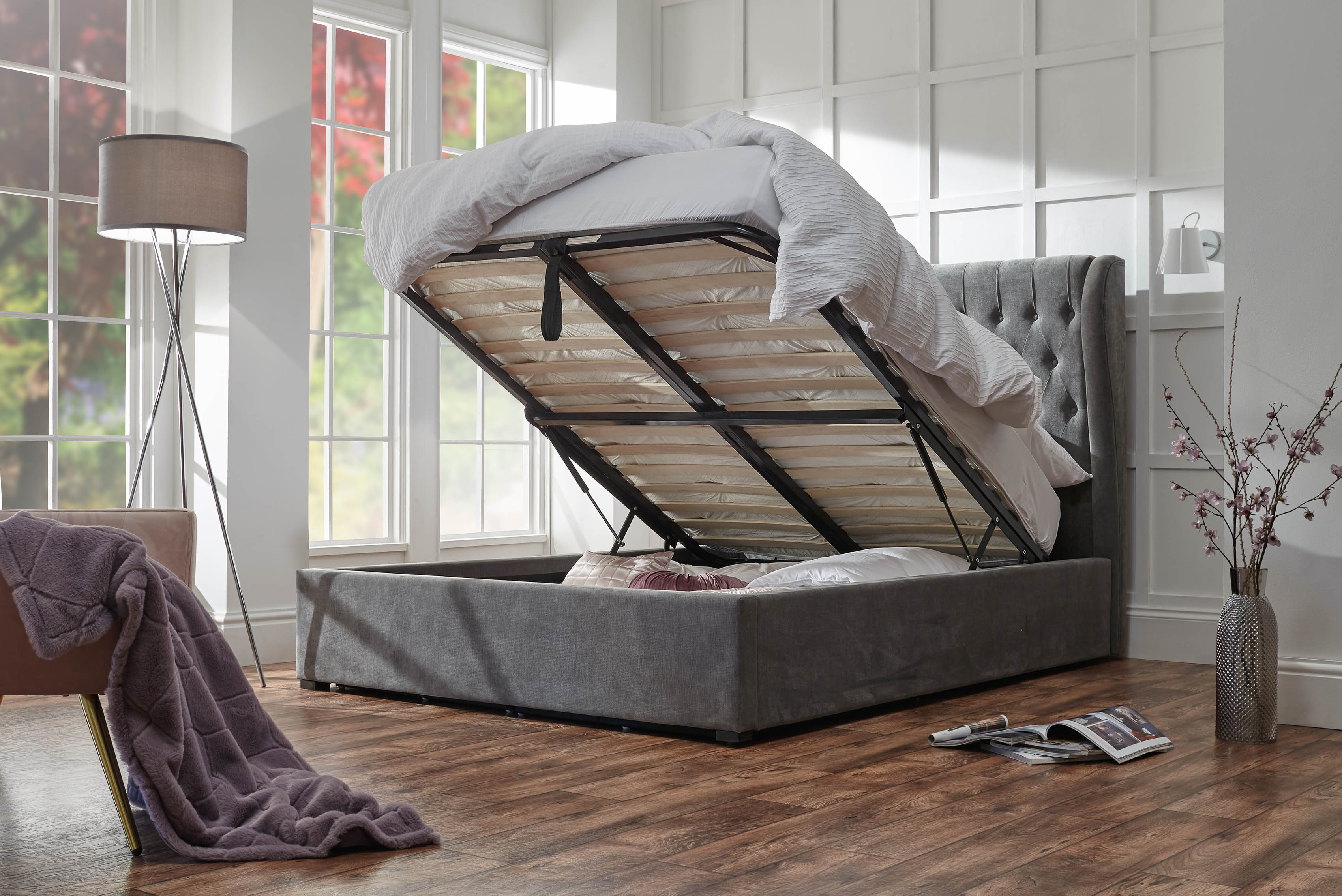 Dakota Ottoman Bed With Solid Base Grace Pewter – GFW, view 12