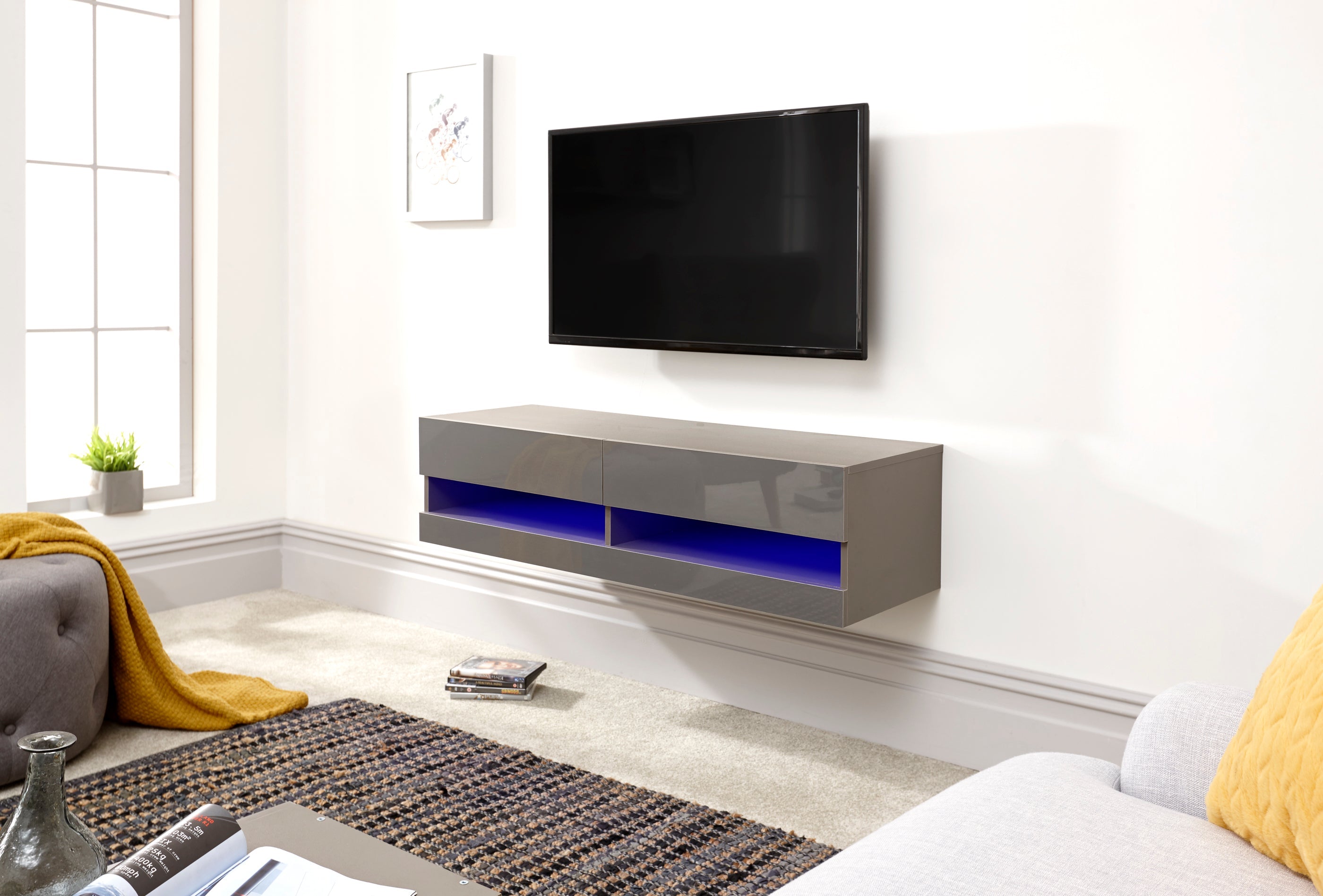 Galicia 120Cm Wall TV Unit With Led Grey – GFW, view 9