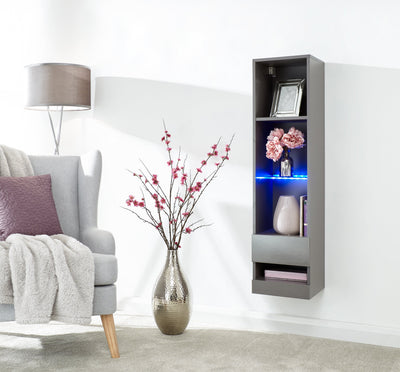 Galicia Tall Shelf Unit With Led Grey – GFW, view 2