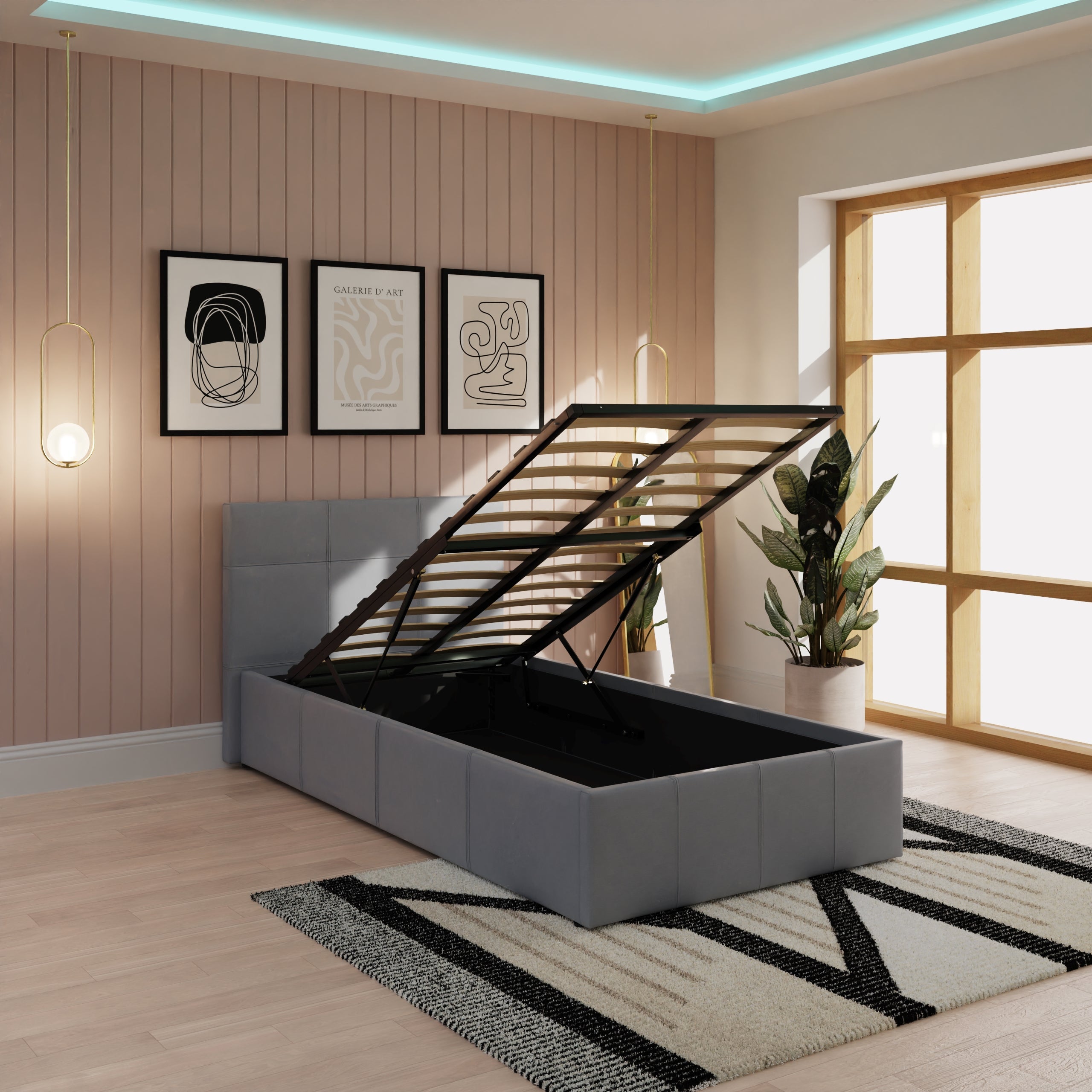 End Lift Ottoman Bed Grey Leather – GFW, view 12