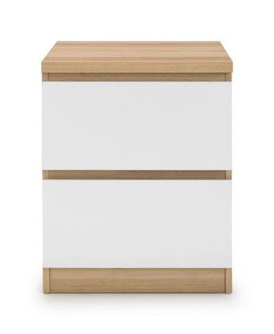 Julian Bowen Bedside Cabinet Jupiter  2 Drawer Bedside White & Oak Bed Kings