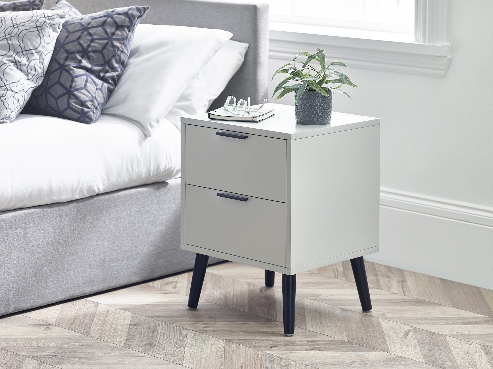 Alba 2 Drawer Bedside - Silk Grey – Julian Bowen, view 2