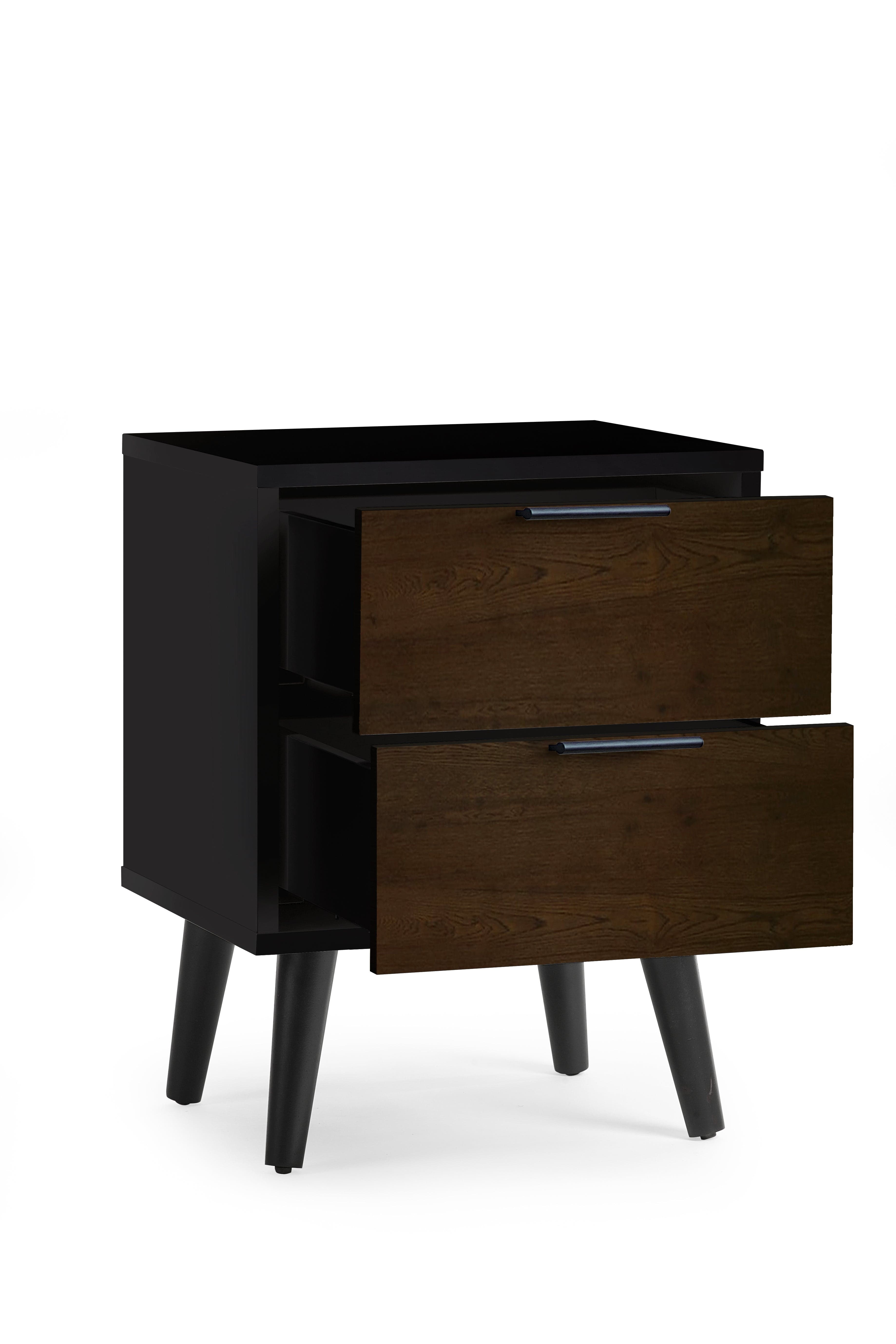 Alba 2 Drawer Bedside - Walnut/Black – Julian Bowen, view 2