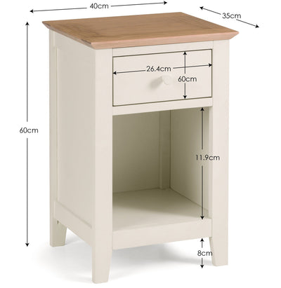 Salerno Shaker Ivory/Oak 1 Drawer Bedside – Julian Bowen, view 2