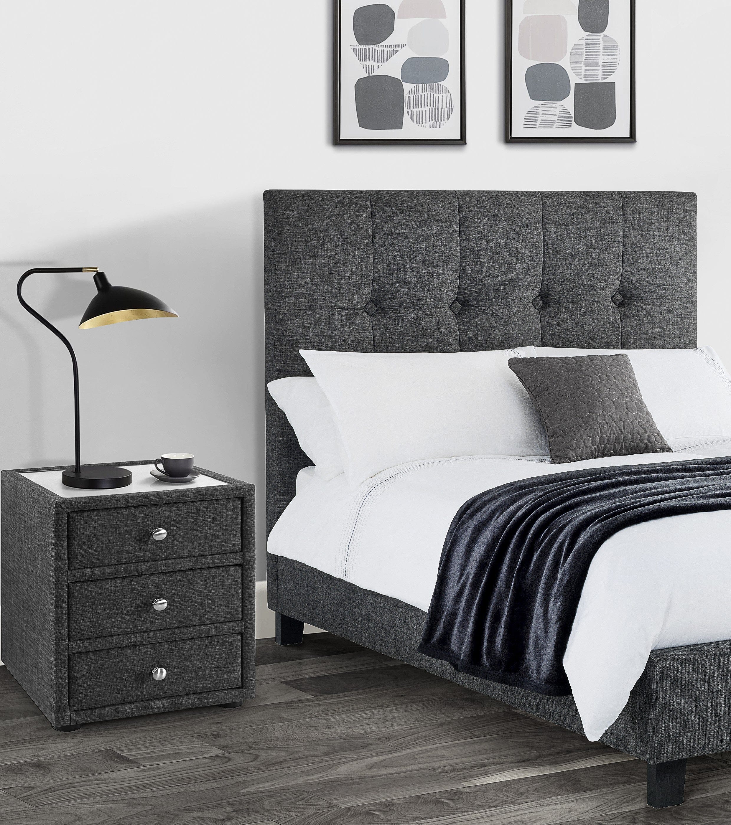 Sorrento 3 Drawer Bedside Slate Linen – Julian Bowen