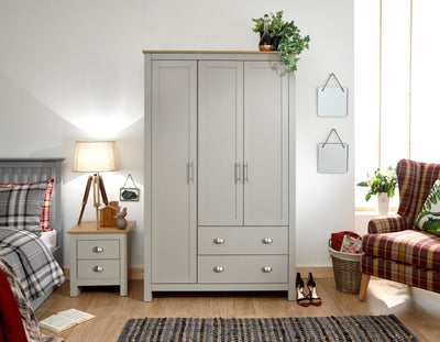 Lancaster 3 Door 2 Drawer Wardrobe Grey – GFW, view 2