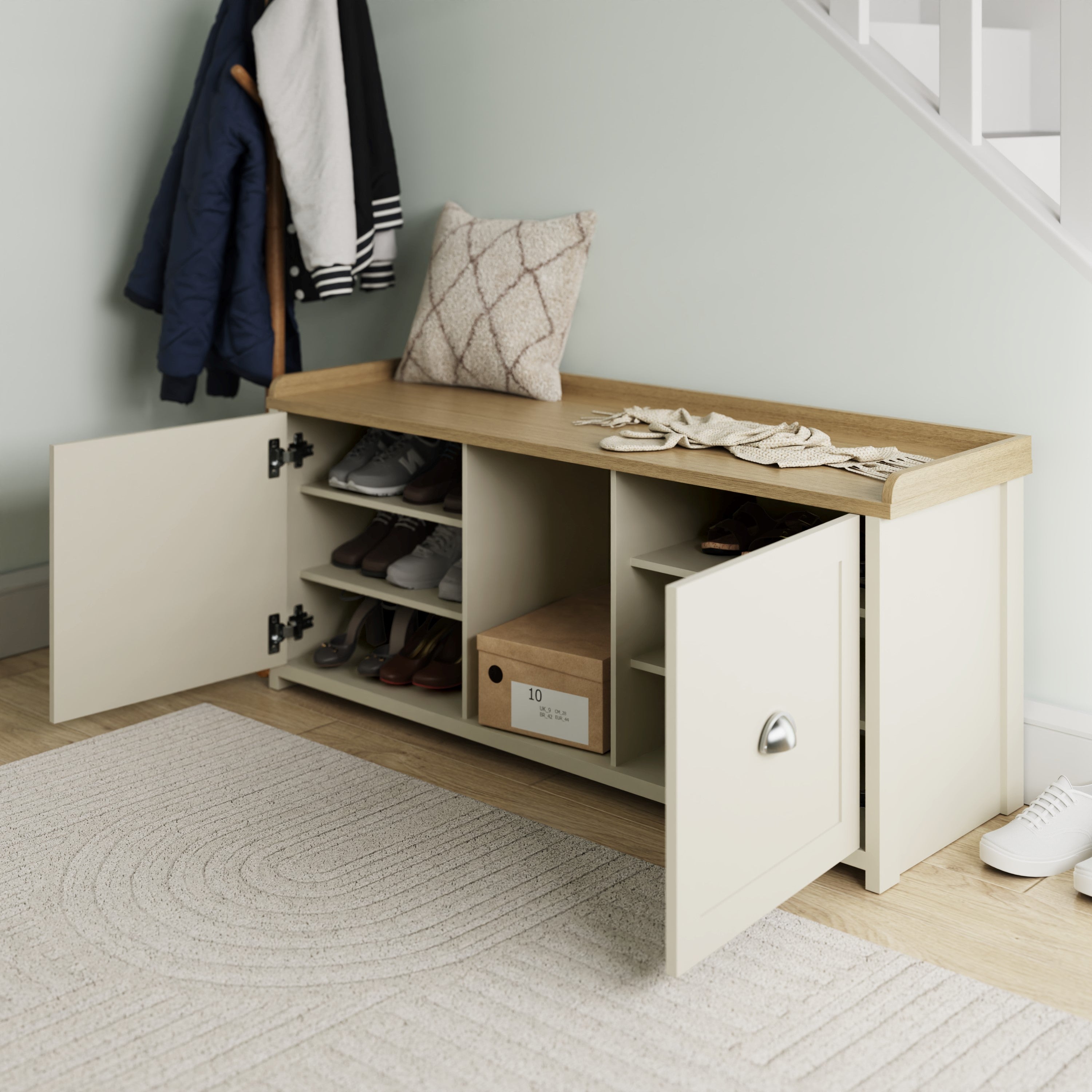 Lancaster 2 Door Shoe Bench Cream – GFW, view 3