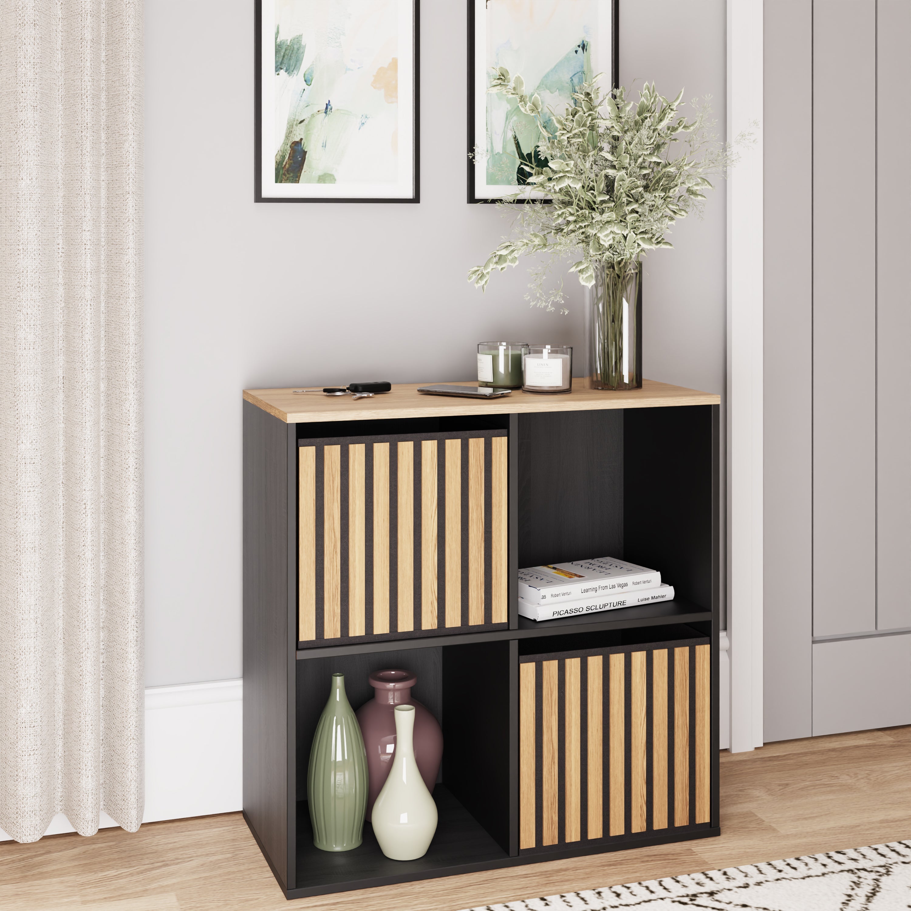 Kube 2X2 Storage Kube Black/Medium Oak – GFW, view 2