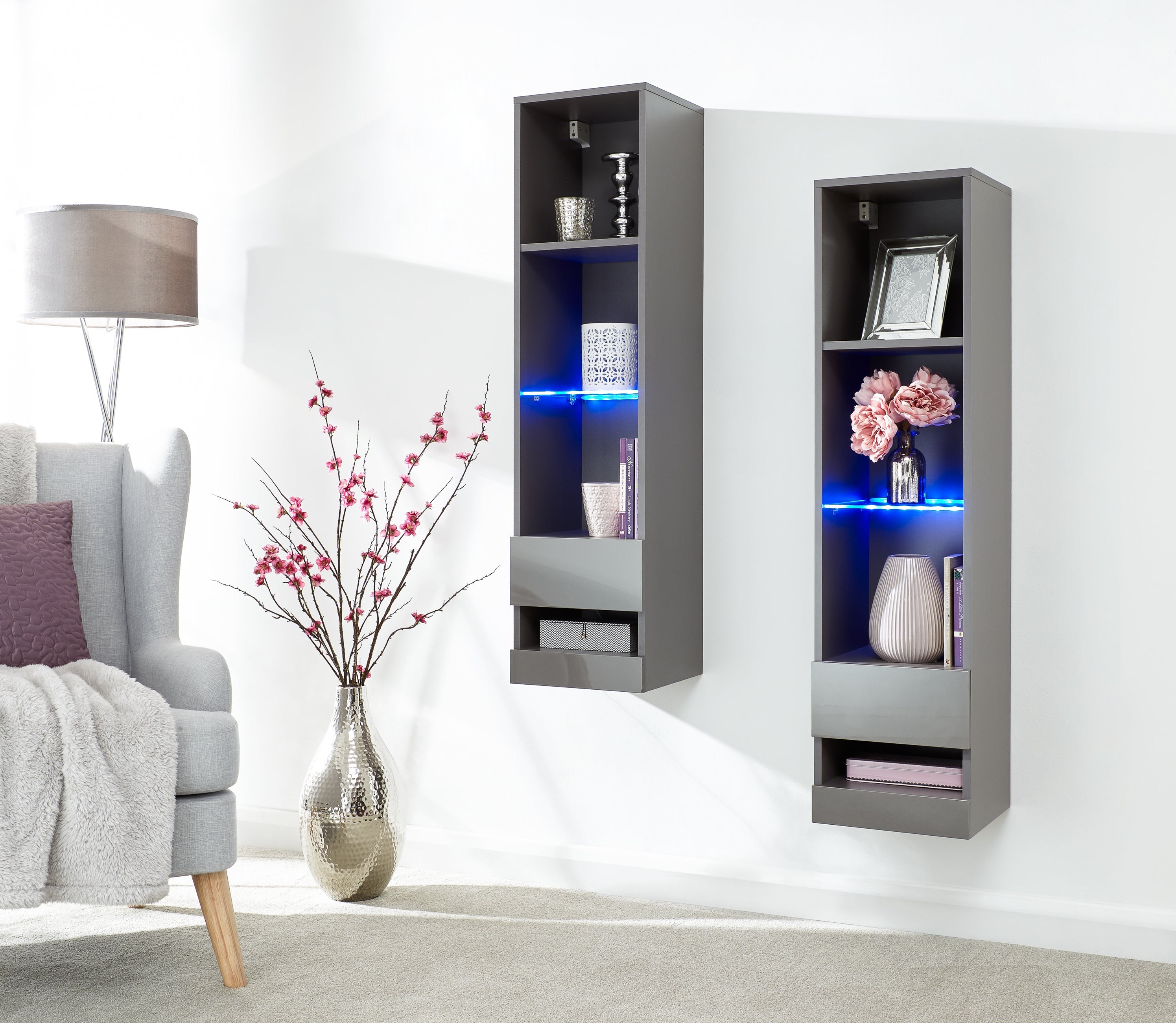 Galicia Tall Shelf Unit With Led Grey – GFW, view 9