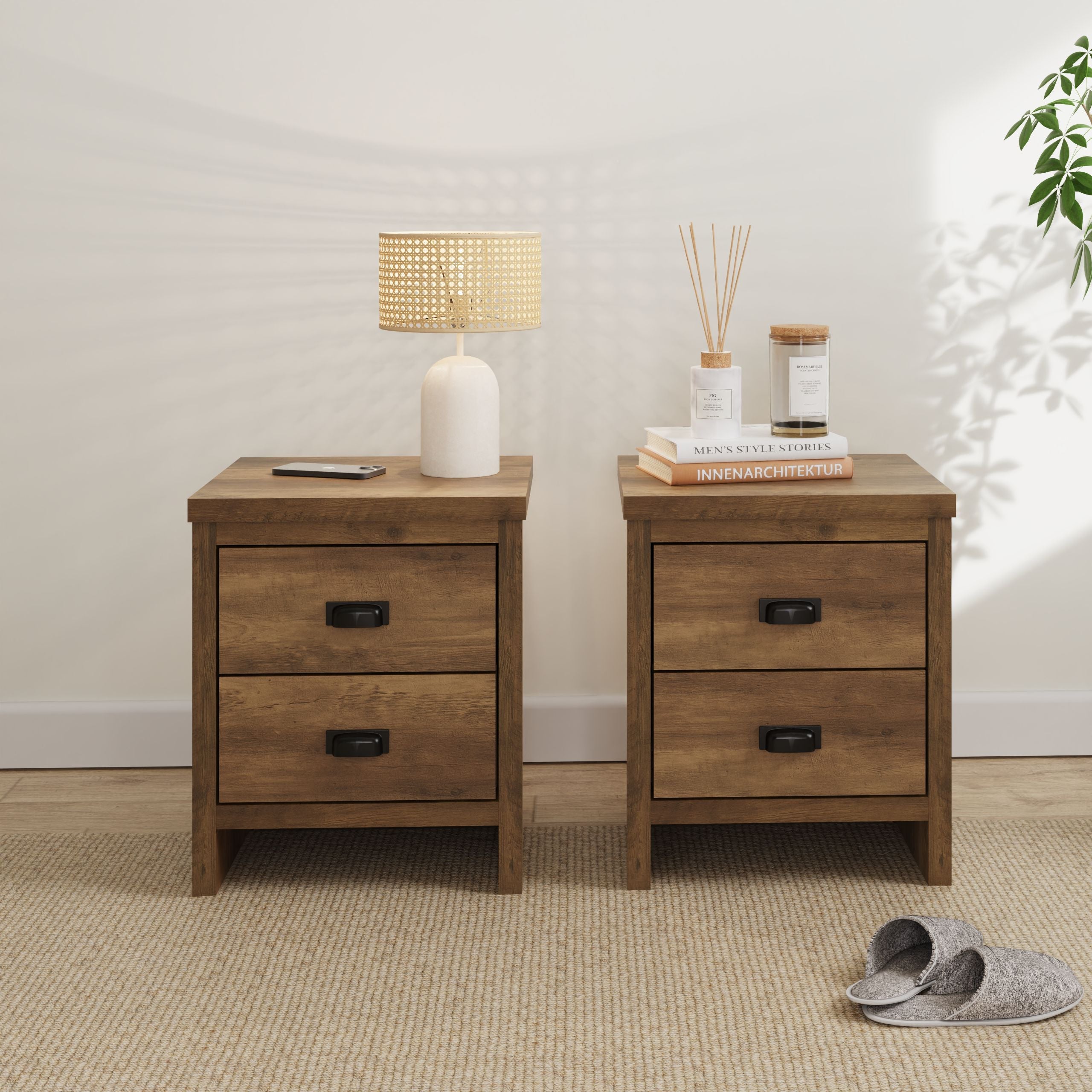 Boston 2 Drawer Bedside Tables Knotty Oak (Pack of Two) – GFW, view 2
