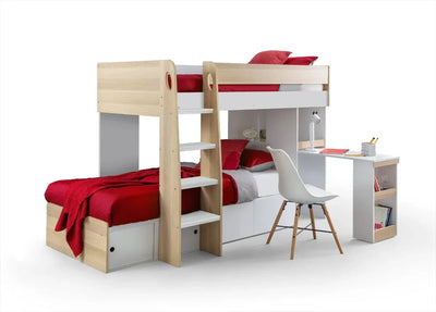 Julian Bowen Bunk Bed Single 90cm 3ft Eclipse Bunk Bed - Scandinavian Oak & White Bed Kings