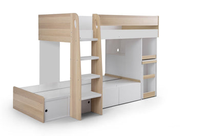 Julian Bowen Bunk Bed Single 90cm 3ft Eclipse Bunk Bed - Scandinavian Oak & White Bed Kings