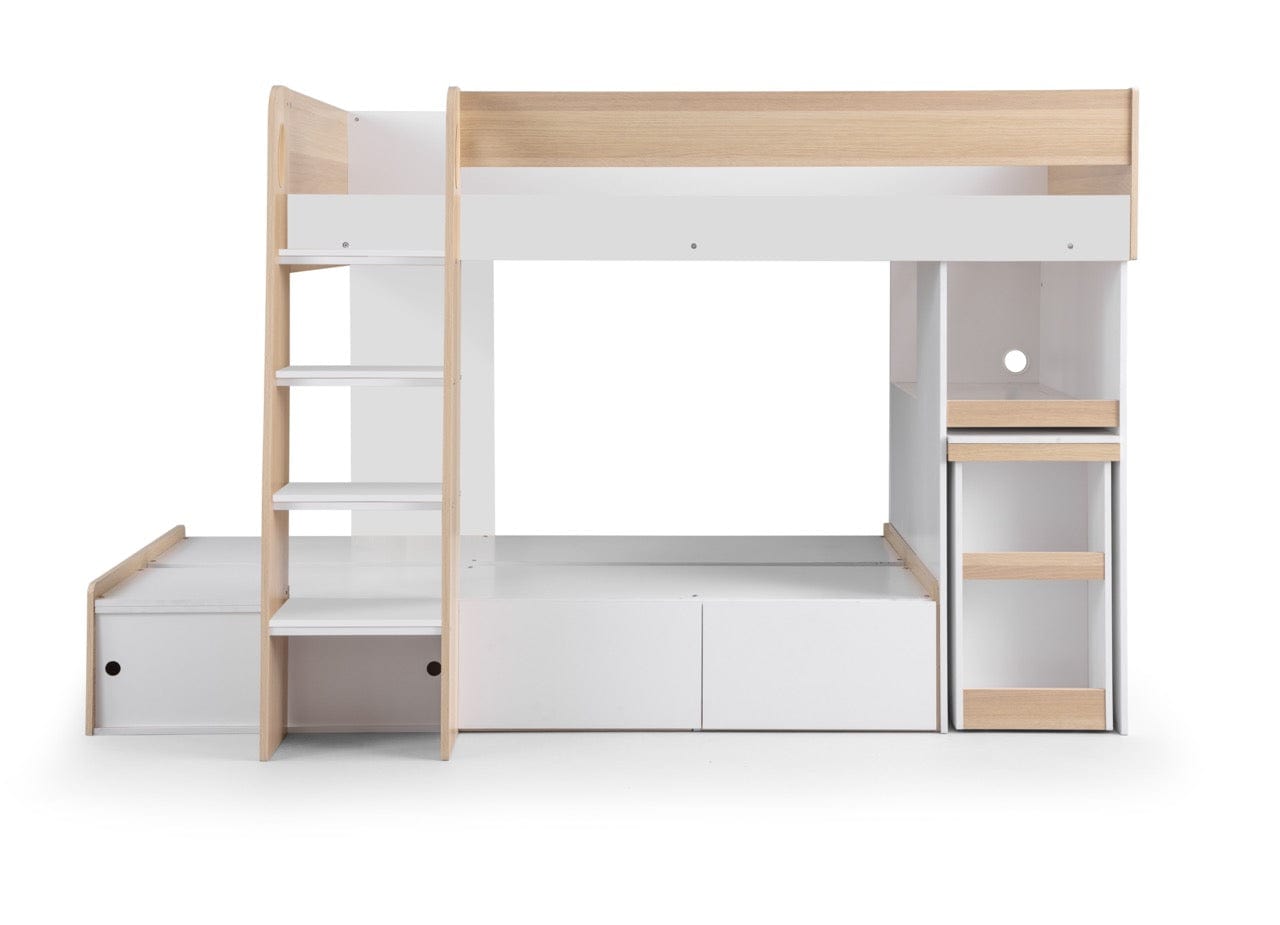 Julian Bowen Bunk Bed Single 90cm 3ft Eclipse Bunk Bed - Scandinavian Oak & White Bed Kings