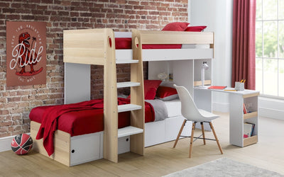 Julian Bowen Bunk Bed Single 90cm 3ft Eclipse Bunk Bed - Scandinavian Oak & White Bed Kings