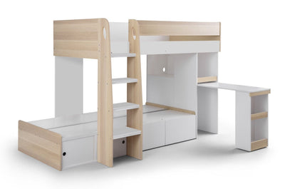 Julian Bowen Bunk Bed Single 90cm 3ft Eclipse Bunk Bed - Scandinavian Oak & White Bed Kings