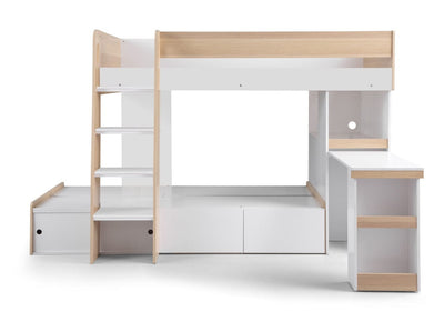 Julian Bowen Bunk Bed Single 90cm 3ft Eclipse Bunk Bed - Scandinavian Oak & White Bed Kings