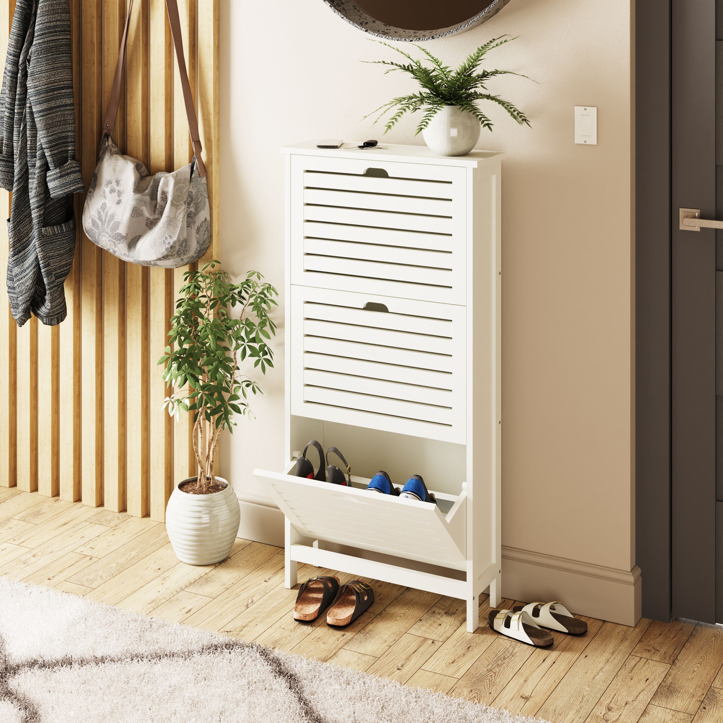 Bergen Three Tier Shoe Cabinet – White