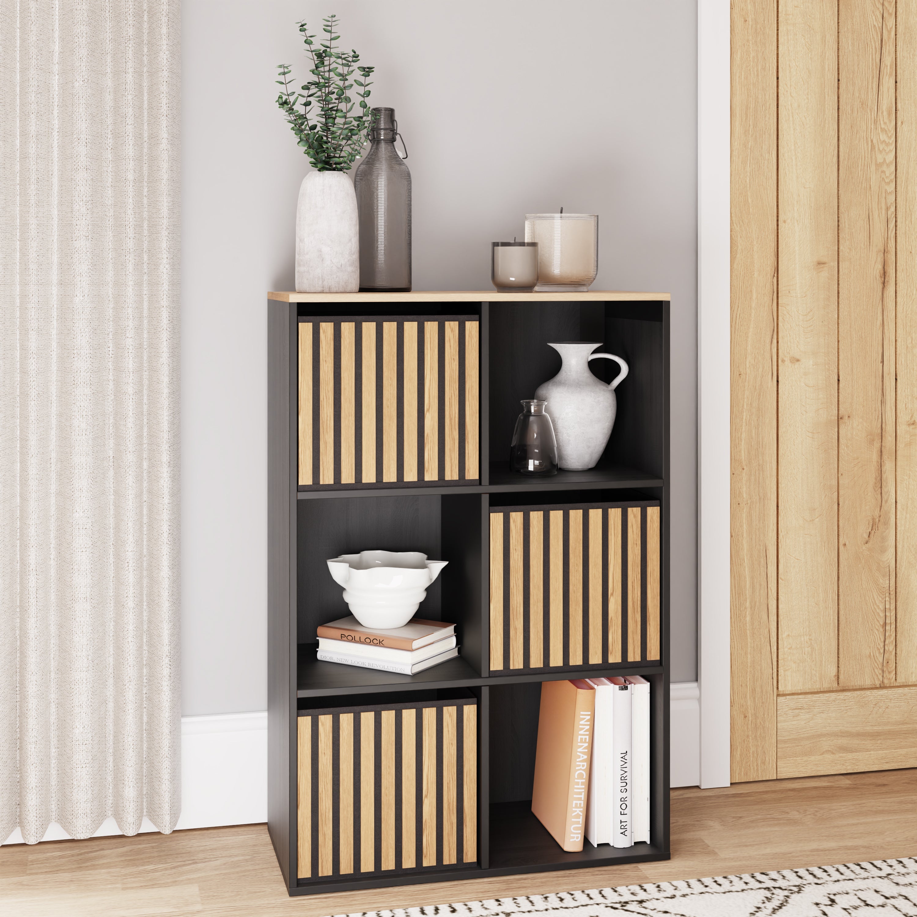 Kube 2X3 Storage Kube Black/Medium Oak – GFW, view 2