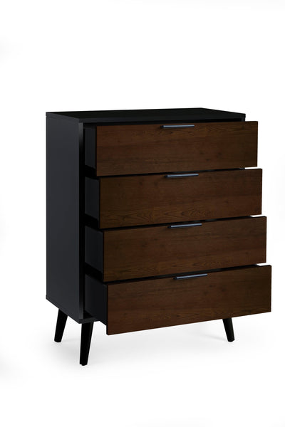 Alba 4 Drawer Wide Chest - Walnut/Black – Julian Bowen, view 2