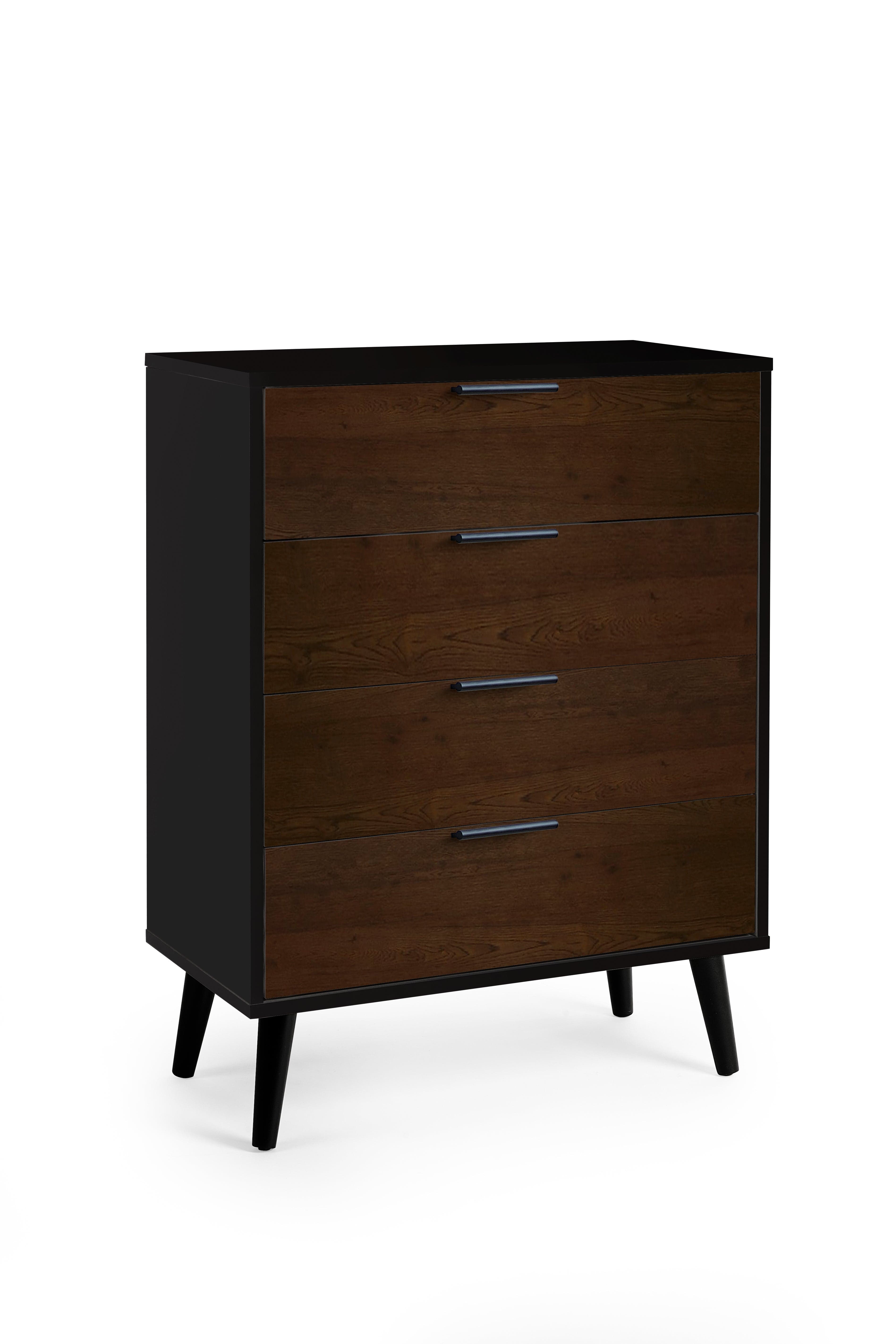 Alba 4 Drawer Wide Chest - Walnut/Black – Julian Bowen