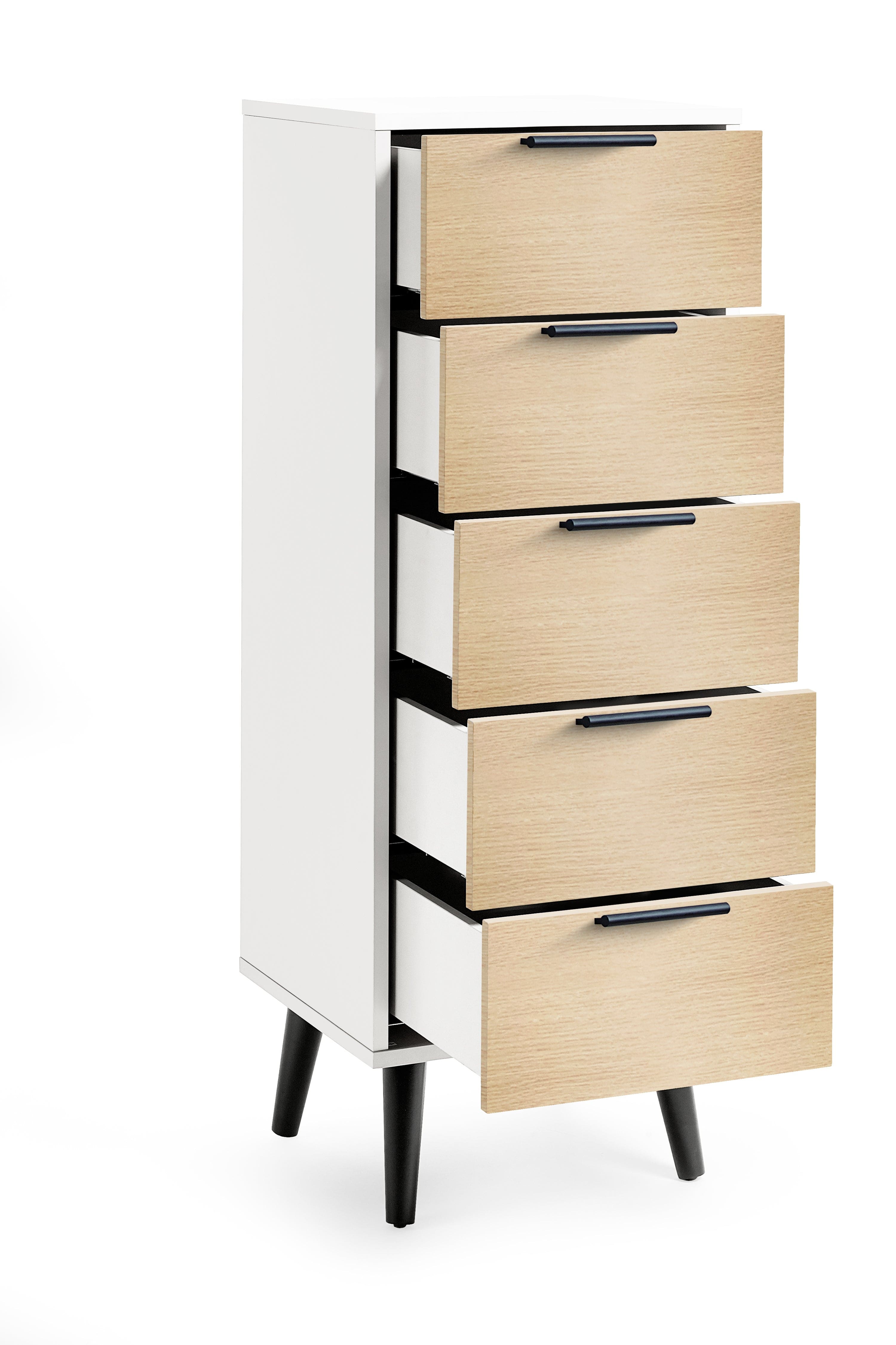 Alba 5 Drawer Narrow Chest - White/Oak – Julian Bowen, view 2