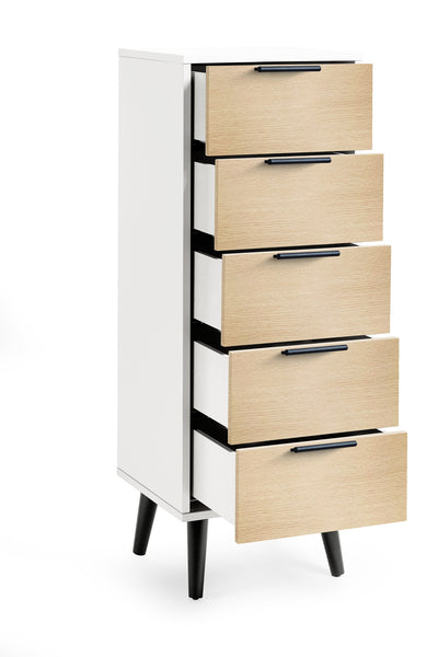 Alba 5 Drawer Narrow Chest - White/Oak – Julian Bowen, view 2