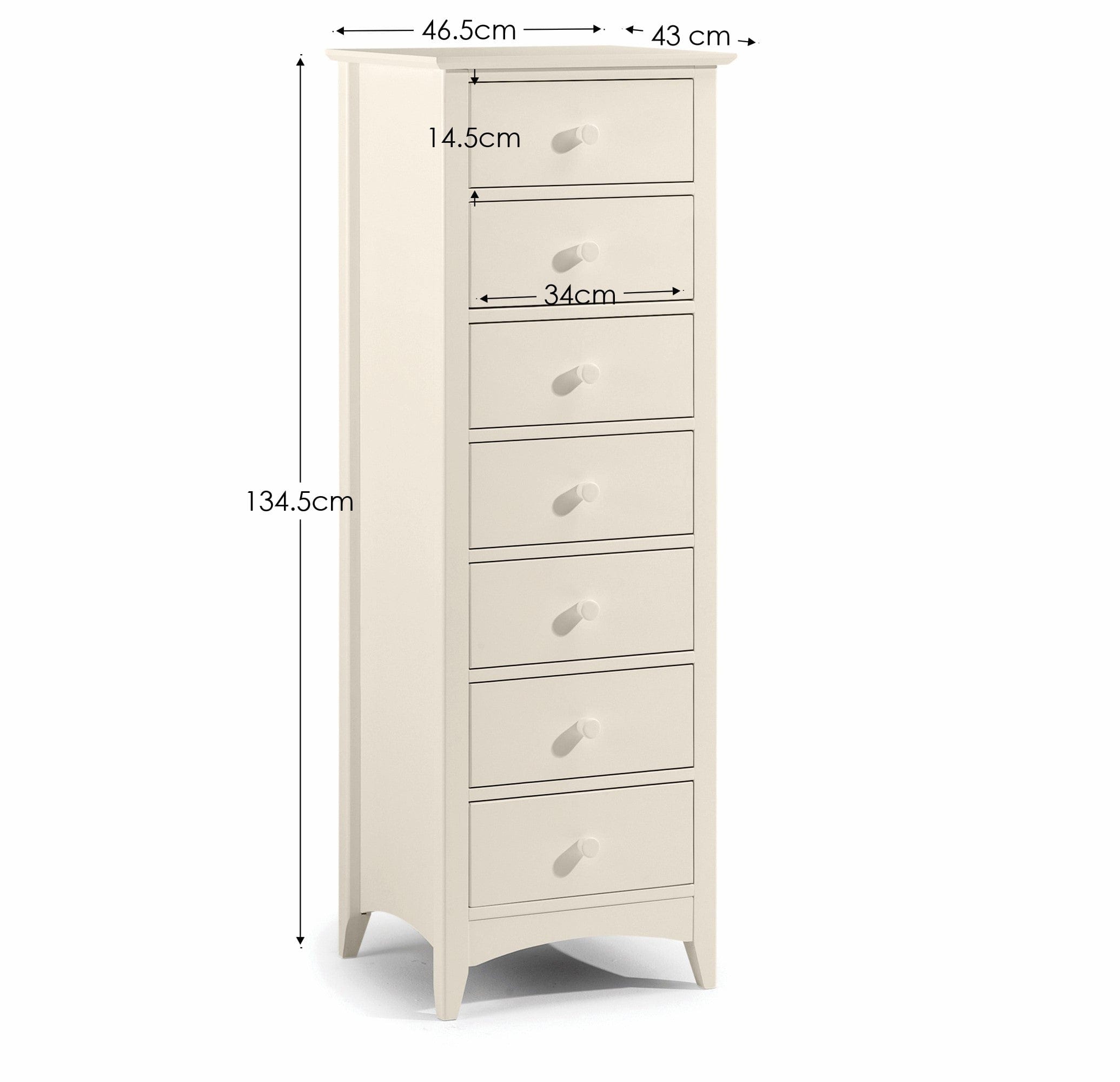 Cameo 7 Drawer Narrow Chest – Julian Bowen, view 2