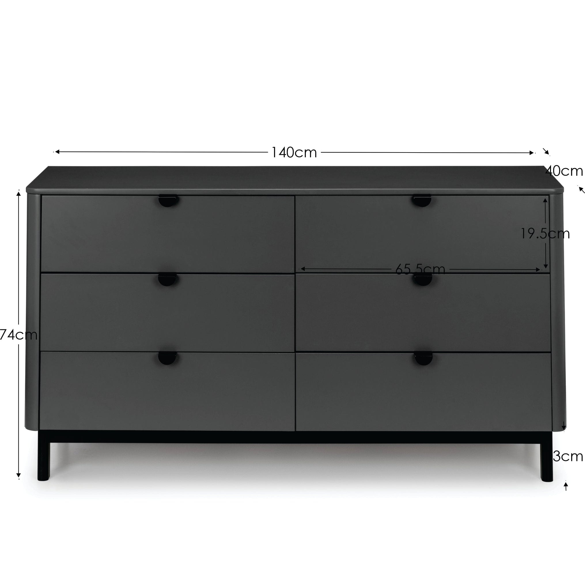 Chloe 6 Drawer Wide Chest - Storm Grey/Black – Julian Bowen