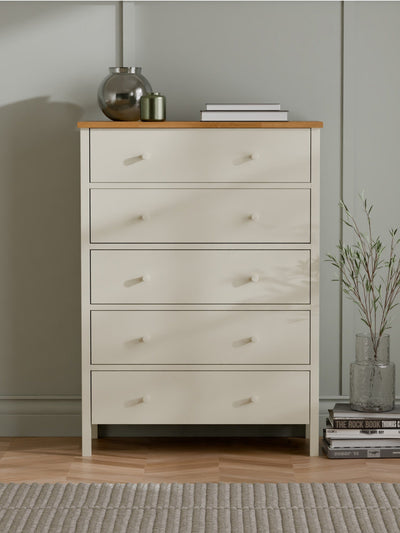 Coxmoor 5 Drawer Wide Chest - Ivory and Oak – Julian Bowen, view 2