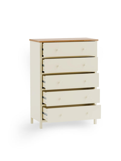 Coxmoor 5 Drawer Wide Chest - Ivory and Oak – Julian Bowen, view 3