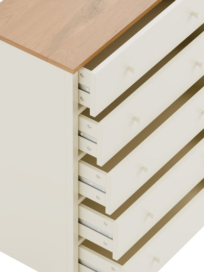 Coxmoor 5 Drawer Wide Chest - Ivory and Oak – Julian Bowen, view 5