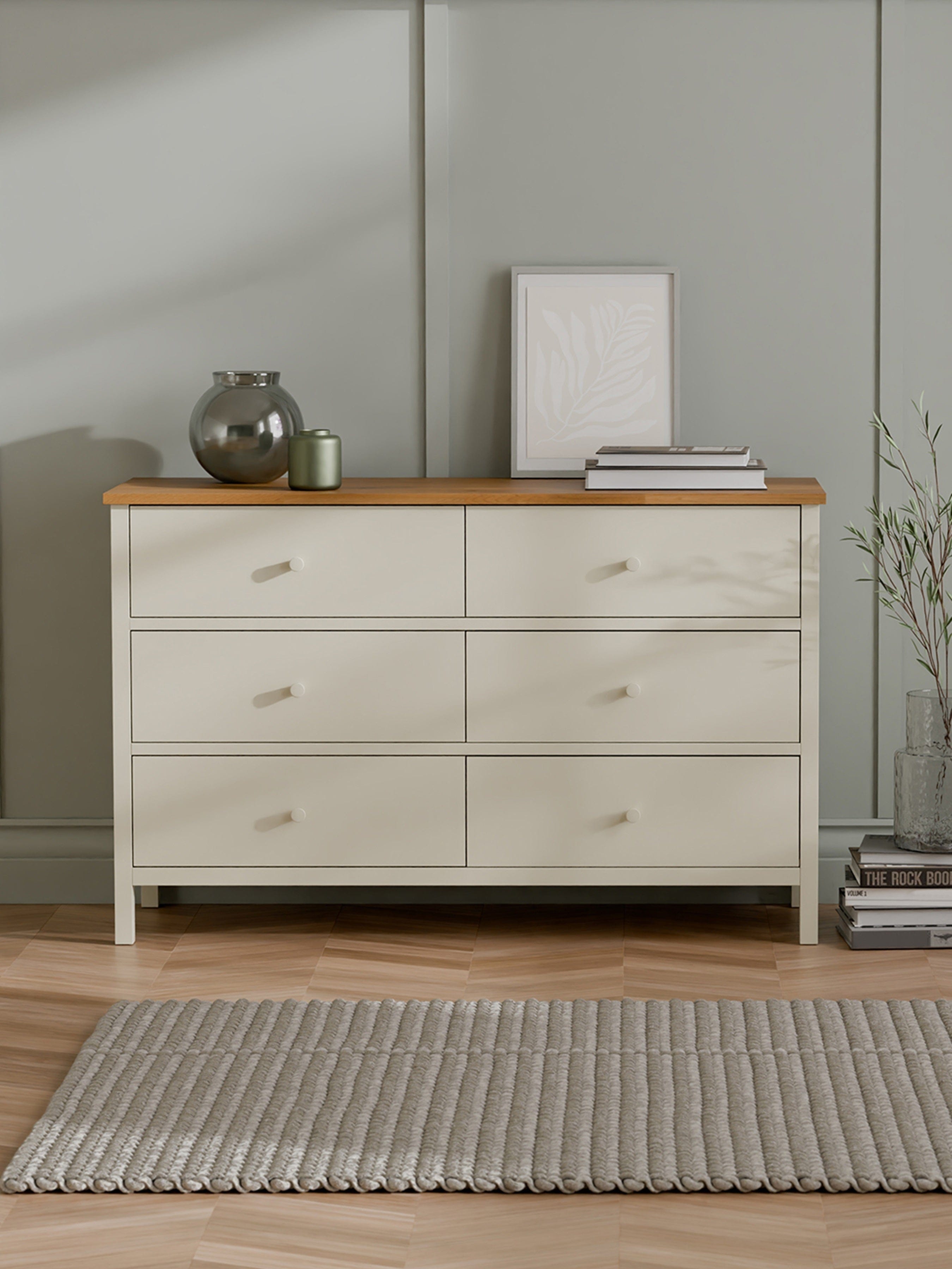 Coxmoor 6 Drawer Chest - Ivory and Oak – Julian Bowen, view 2
