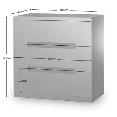 Manhattan 3 Drawer Chest - Grey – Julian Bowen, view 2
