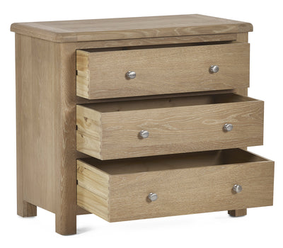 Memphis Limed Oak 3 Drawer Chest – Julian Bowen, view 3