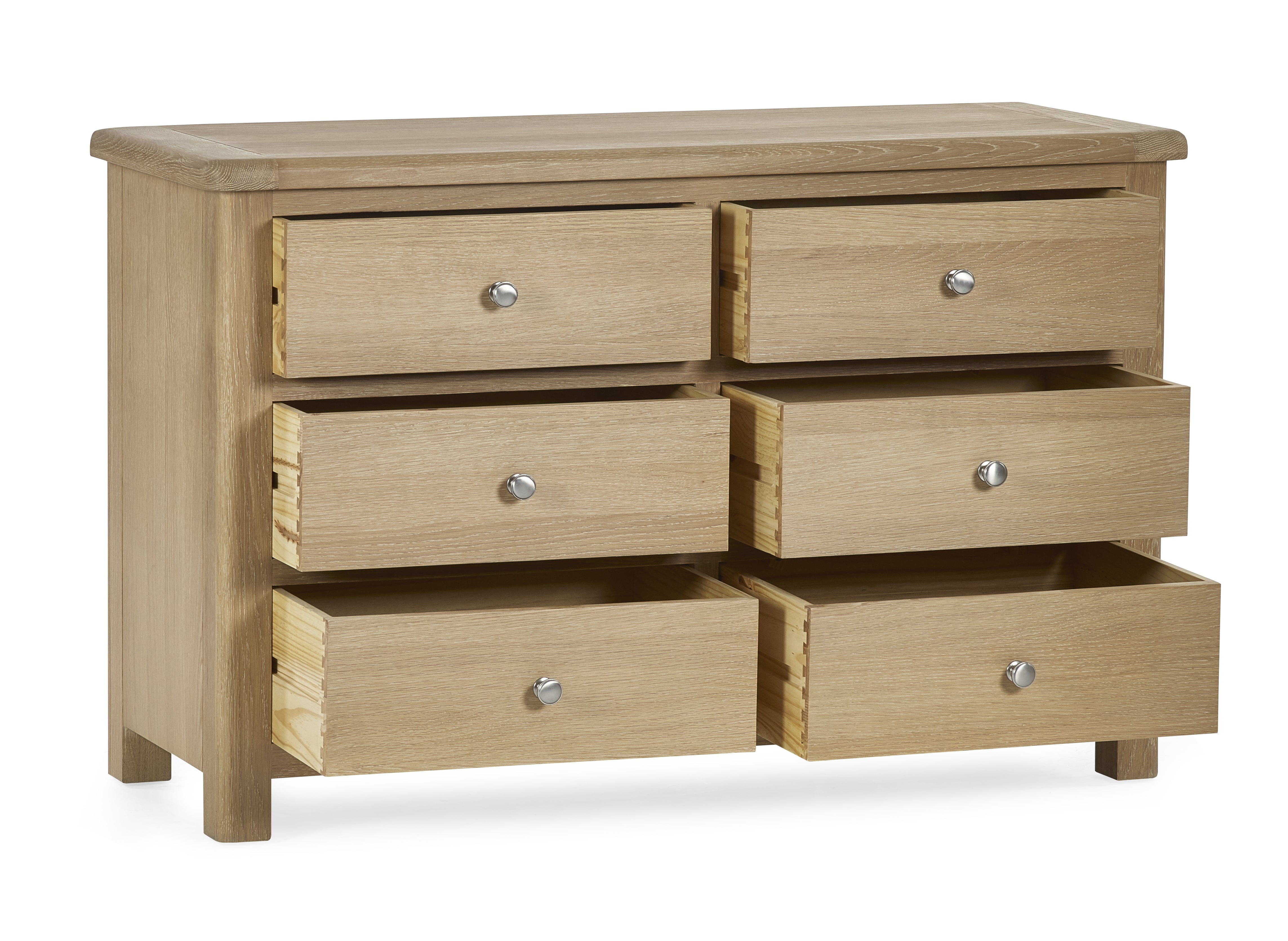 Memphis Limed Oak 6 Drawer Wide Chest – Julian Bowen, view 4