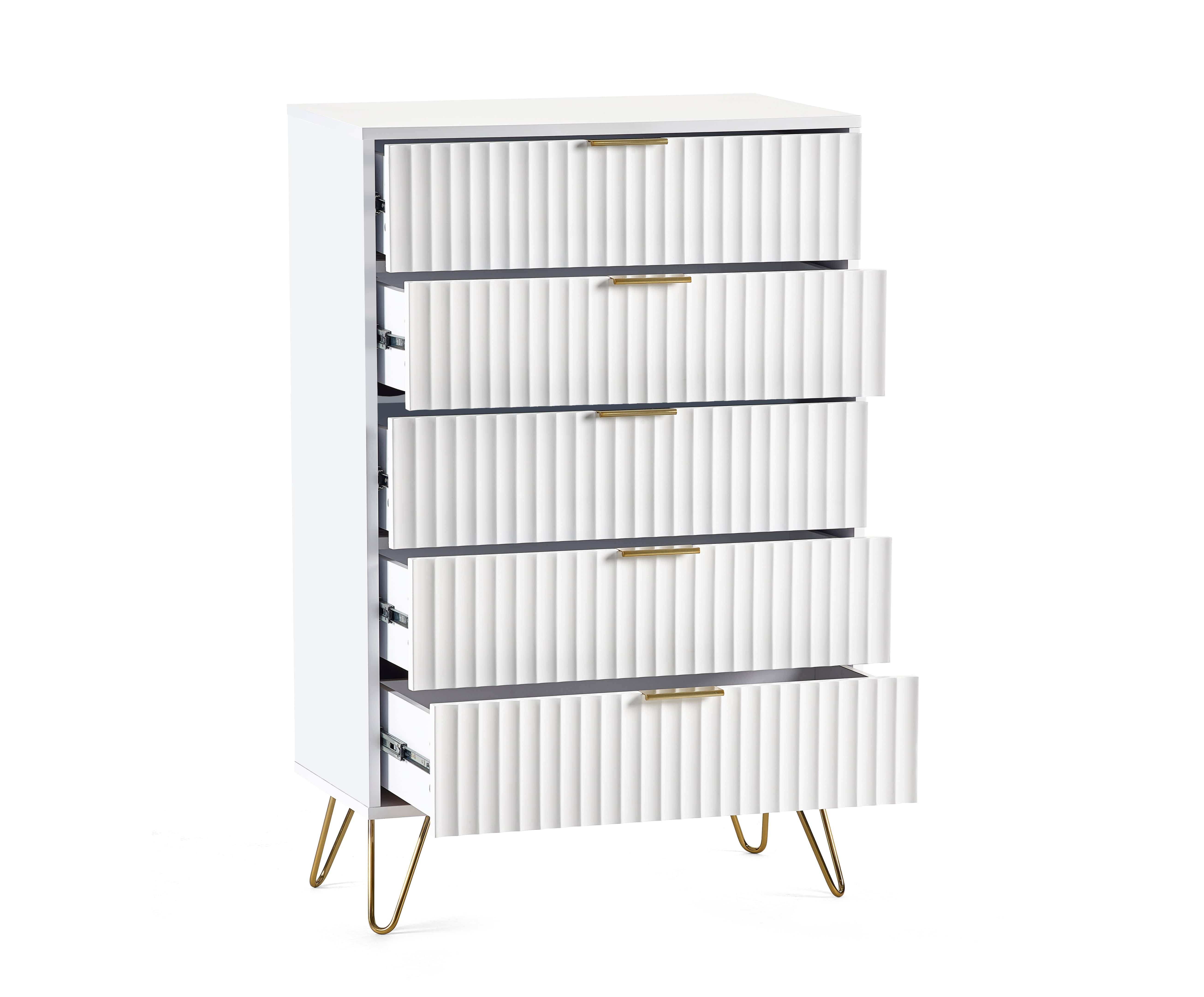 Murano 5 Drawer Chest - Matt White – Julian Bowen, view 2
