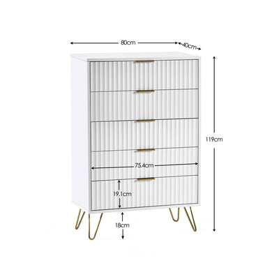 Murano 5 Drawer Chest - Matt White – Julian Bowen, view 4
