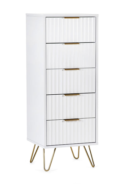Murano 5 Drawer Tallboy - Matt White – Julian Bowen