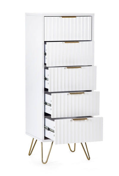 Murano 5 Drawer Tallboy - Matt White – Julian Bowen, view 2