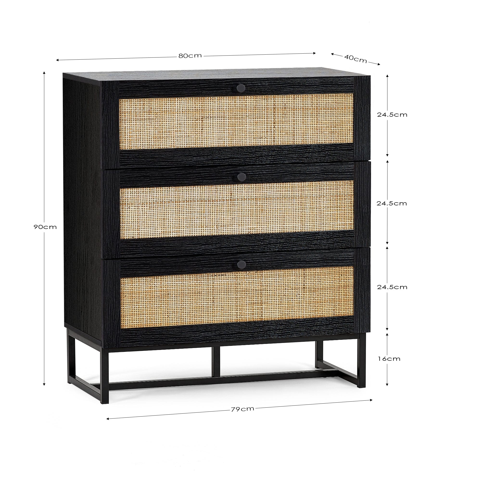 Padstow 3 Drawer Chest - Black – Julian Bowen, view 4