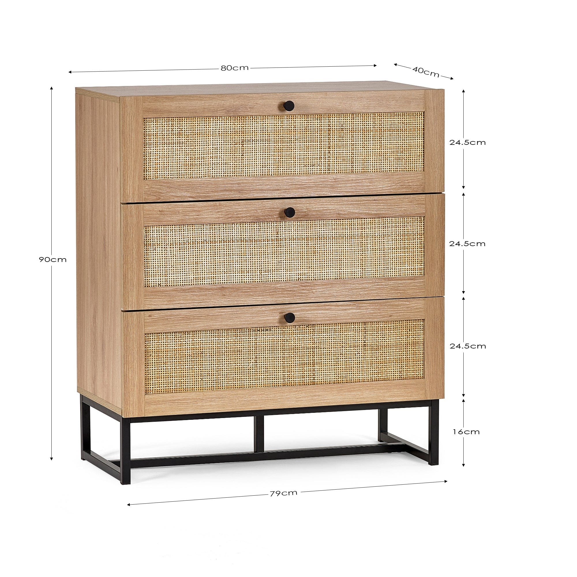 Padstow 3 Drawer Chest - Oak – Julian Bowen, view 4
