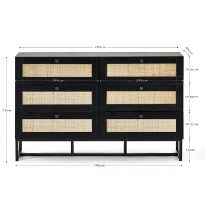 Padstow 6 Drawer Chest - Black – Julian Bowen, view 3