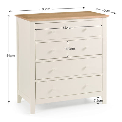 Julian Bowen Chest Of Drawers Salerno Shaker Ivory/Oak 4 Drawer Chest Bed Kings