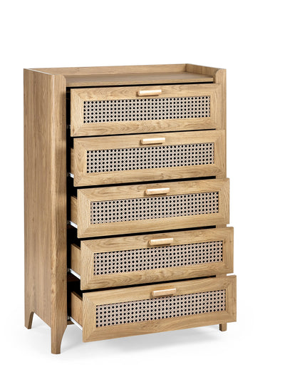 Sydney 5 Drawer Chest - Rattan Effect – Julian Bowen, view 3