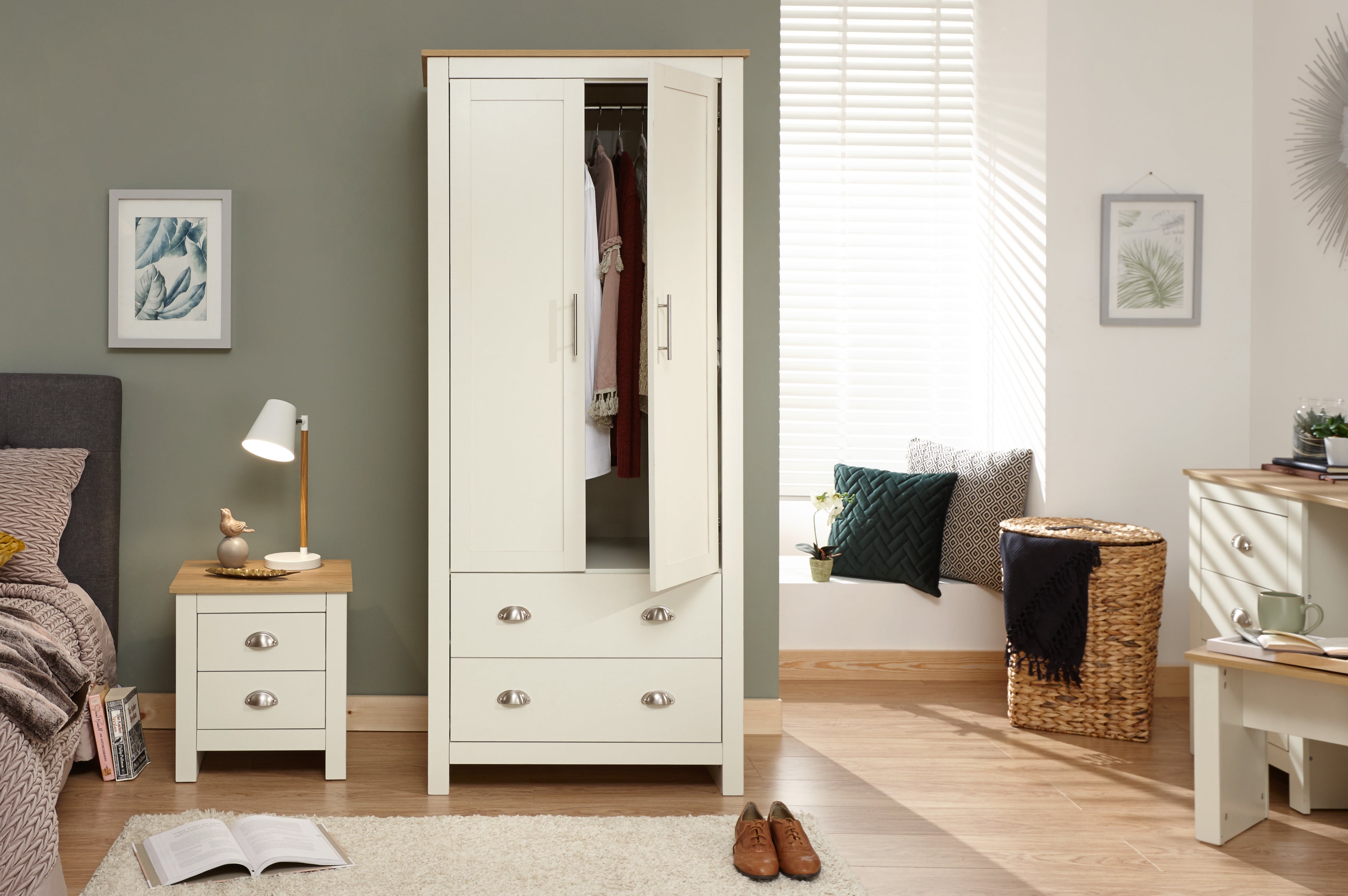 Lancaster 2 Door 2 Drawer Wardrobe Cream – GFW, view 4